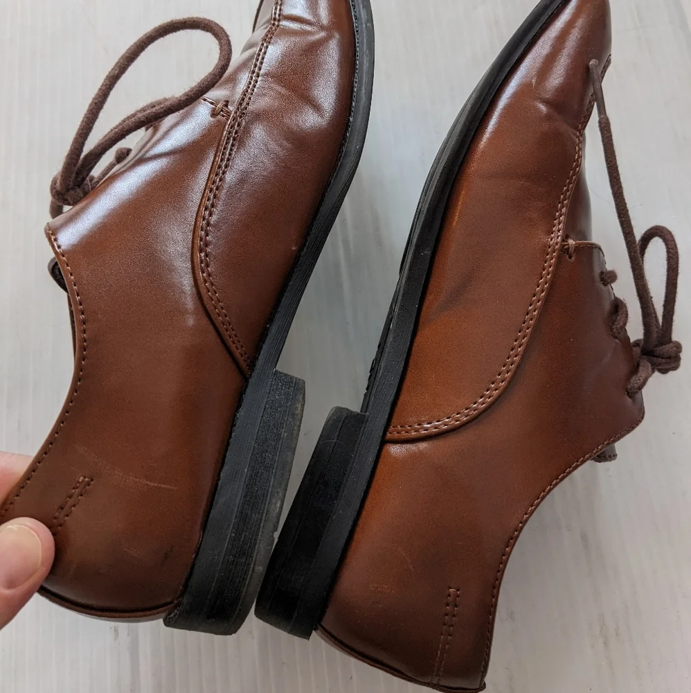 SONOMA boys dark tan faux leather lace-up dress shoes
